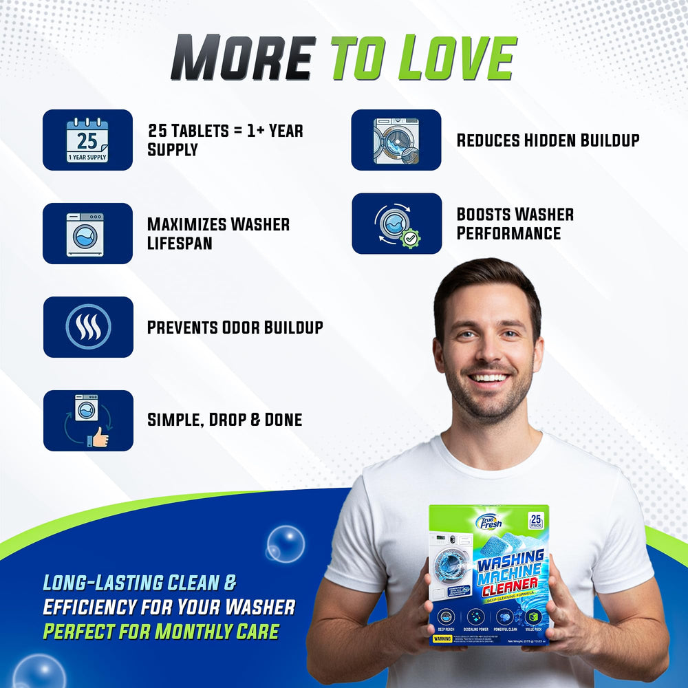 True Fresh tablets in a bright laundry room showing tidy maintenance