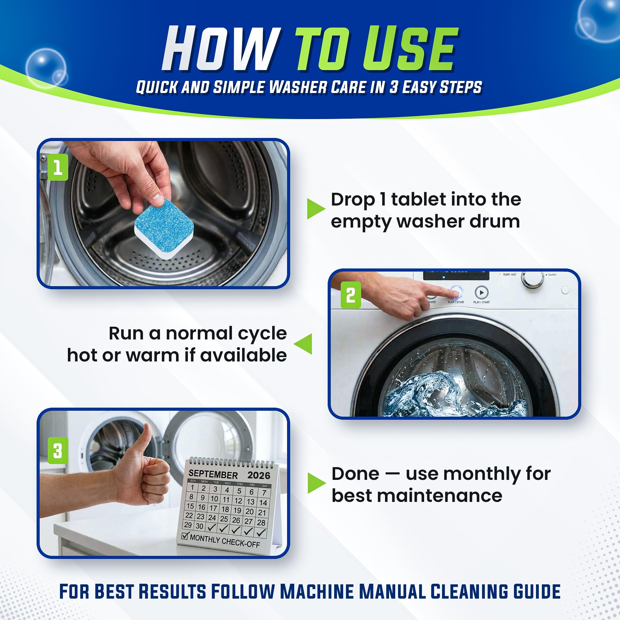 True Fresh tablet inside washer drum illustrating easy drop-in use