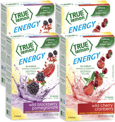 True Lemon pack frontal mostrando las cuatro cajas y variedad de sabores