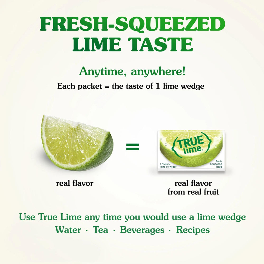 True Lime disolviéndose en agua clara para sabor refrescante sin calorías
