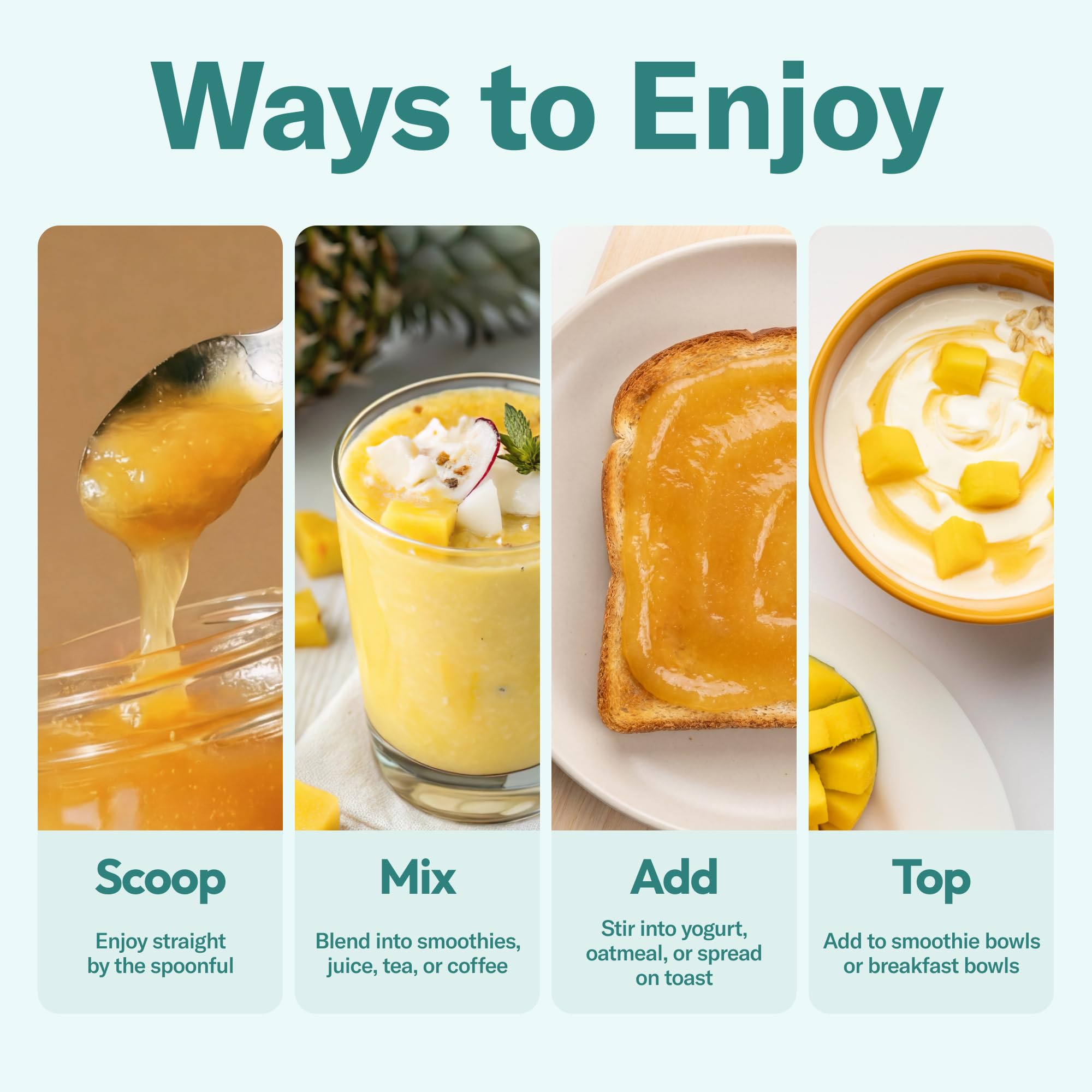 TrueSeaMoss gel añadiéndose a un batido para energía y sabor natural