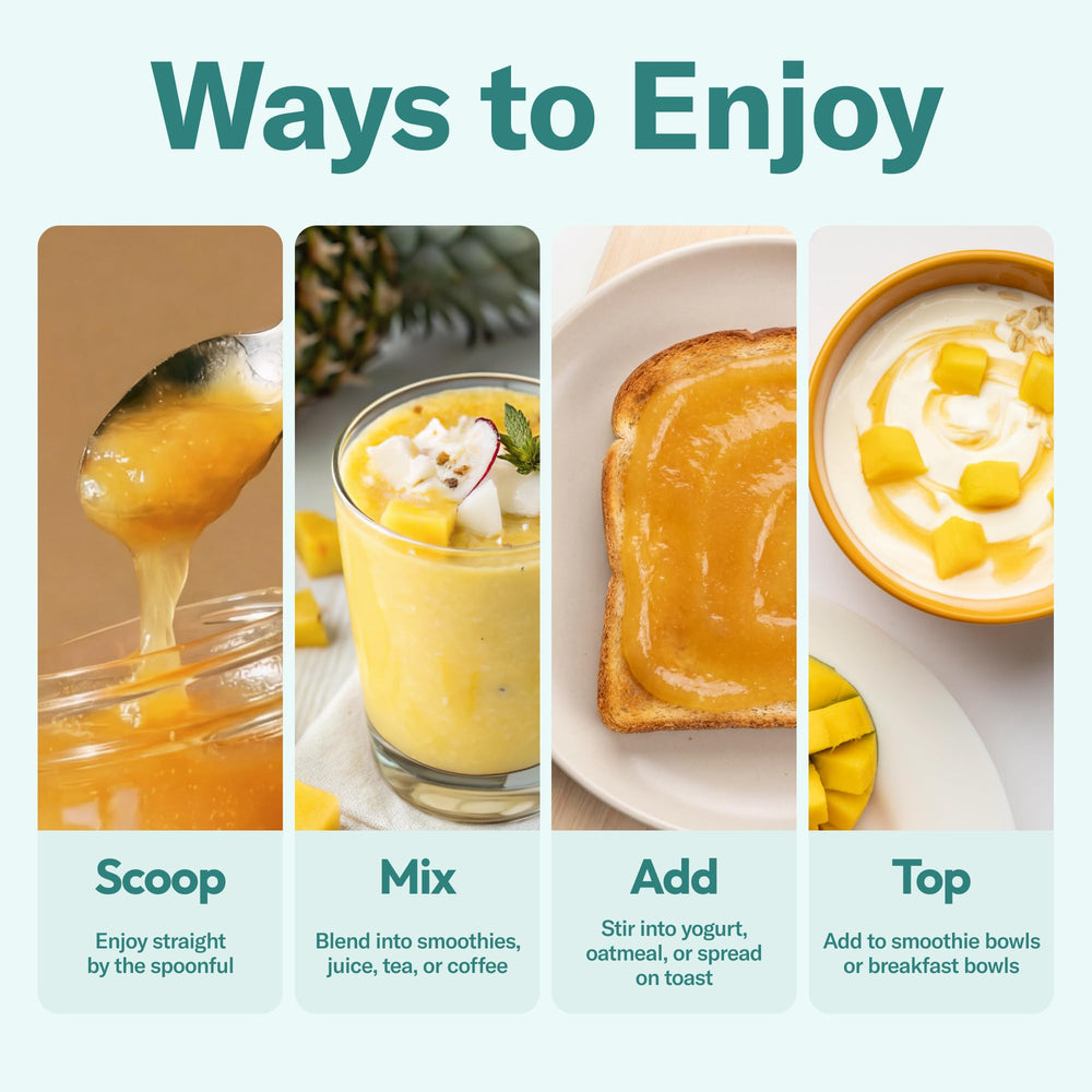 TrueSeaMoss gel añadiéndose a un batido para energía y sabor natural