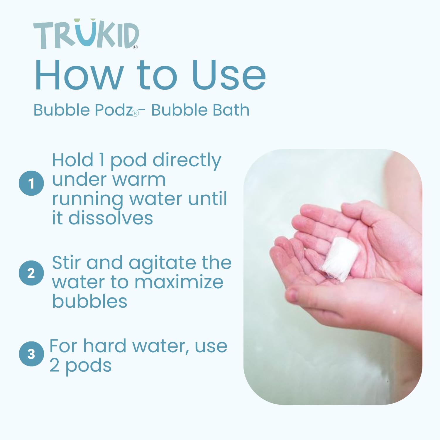 TruKid espuma densa en bañera, burbujas suaves y fáciles de enjuagar