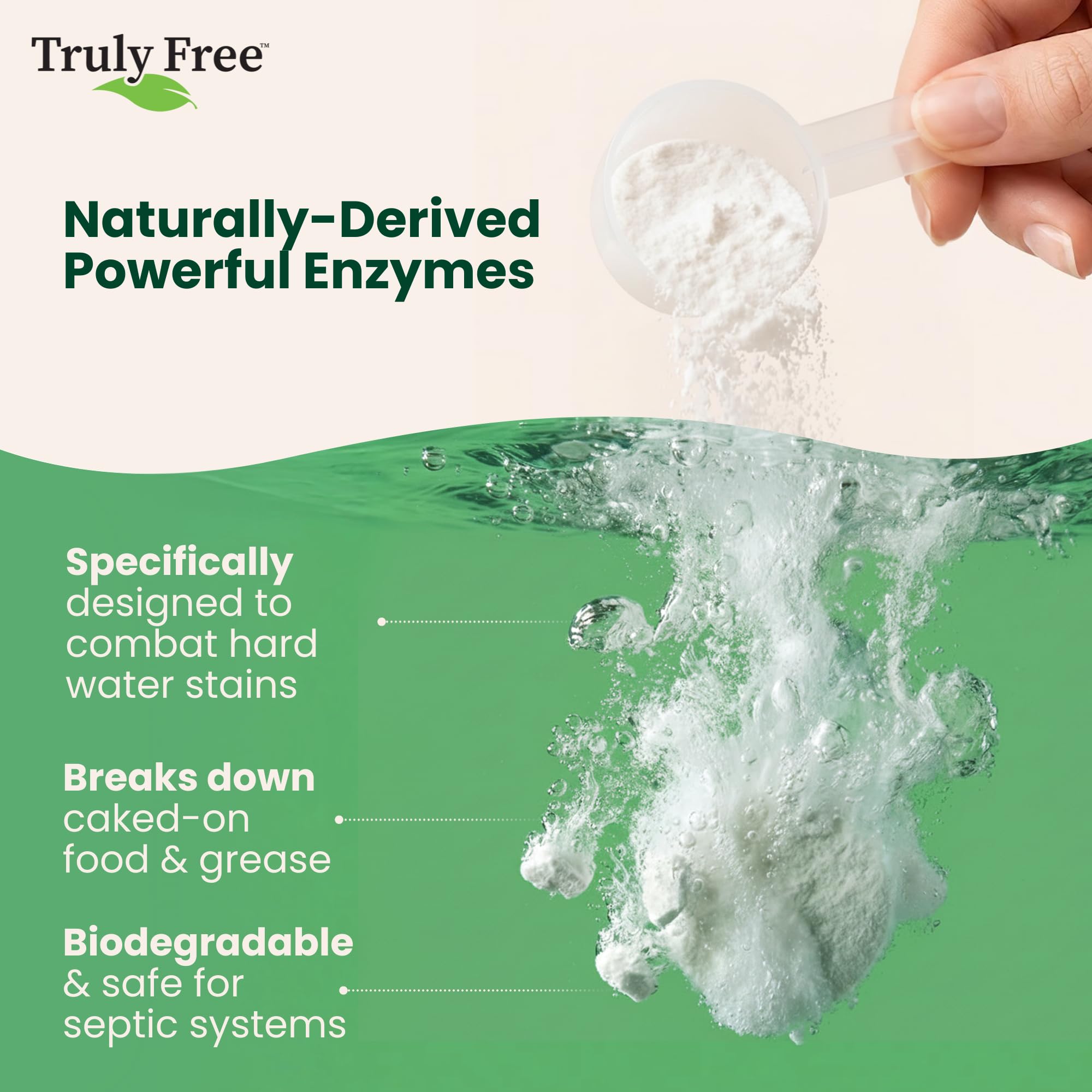Truly Free bolsa resellable abierta con polvo y cuchara para dosificar fácilmente