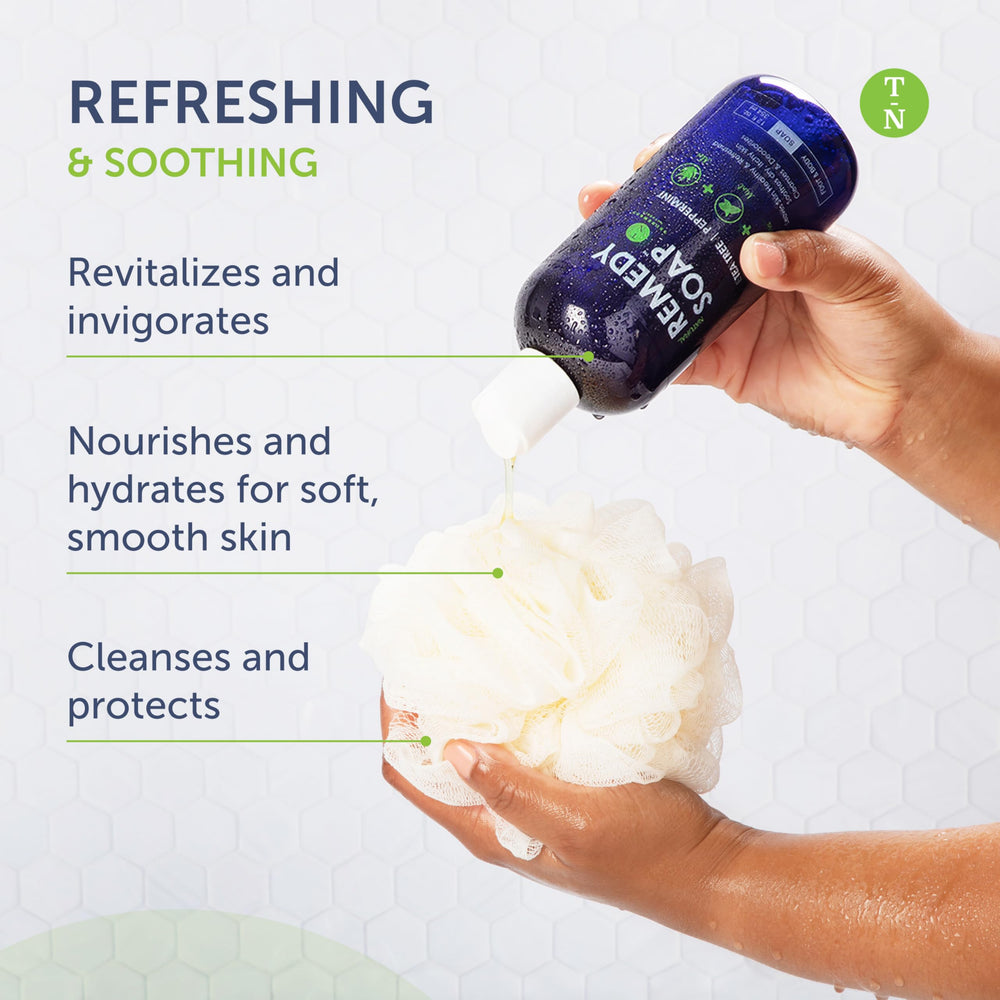 Truremedy Naturals bottle in shower showing easy dispensing and daily use