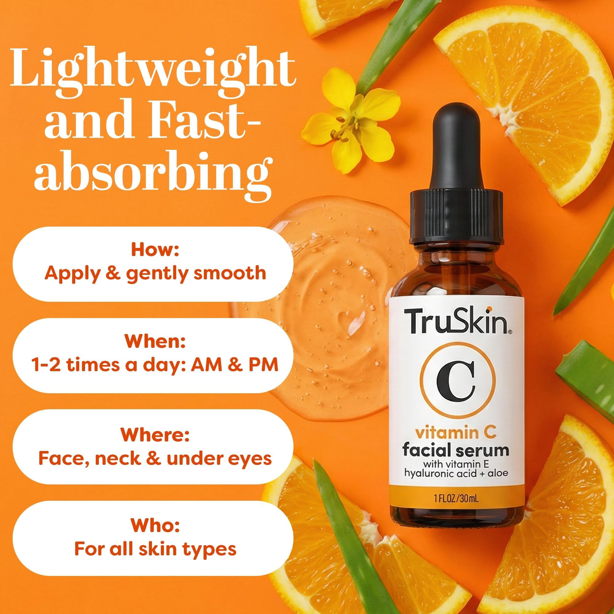 Etiqueta de TruSkin con lista de ingredientes clave y beneficios visibles