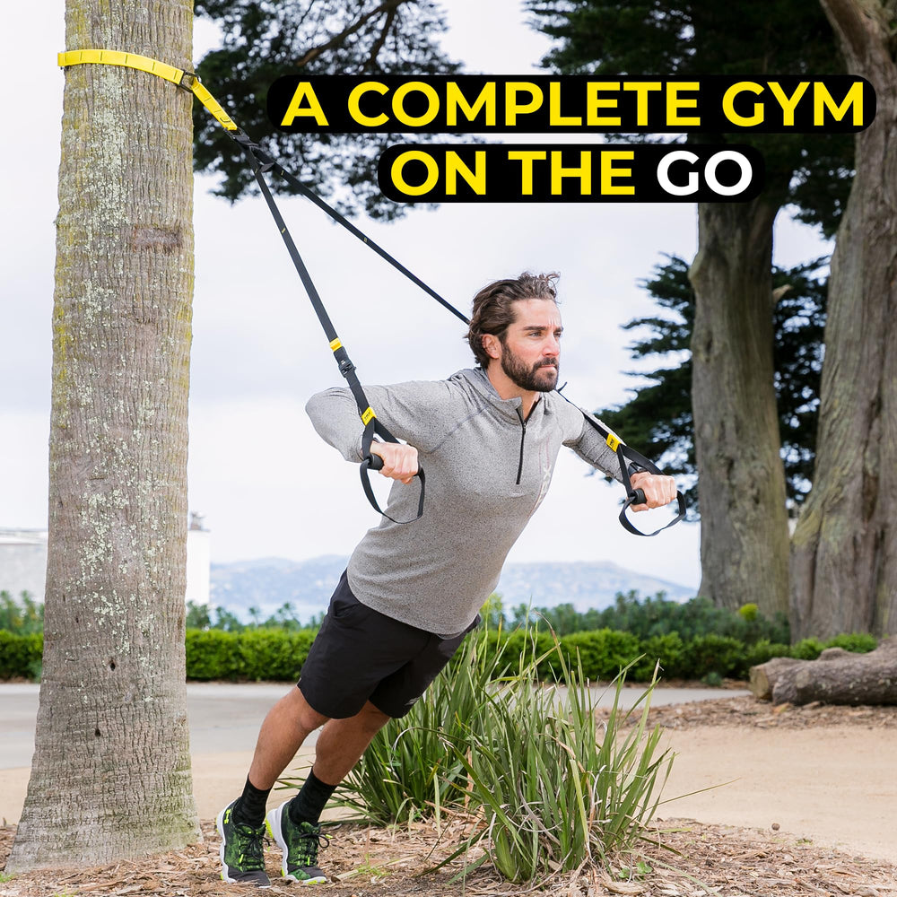 TRX GO mesh carry bag with contents displayed for easy travel storage