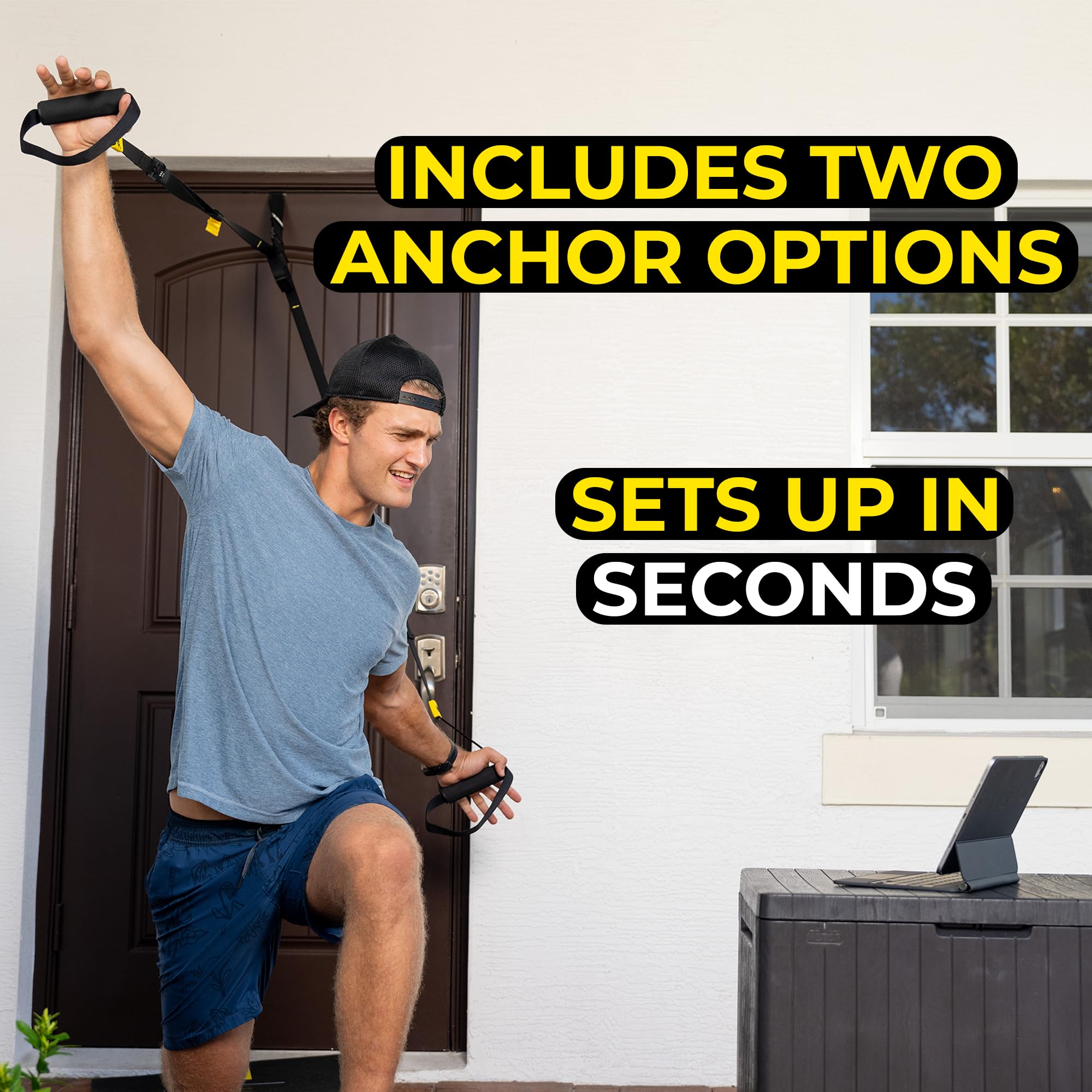 TRX GO attached to tree outdoors showing portable outdoor workout benefit
