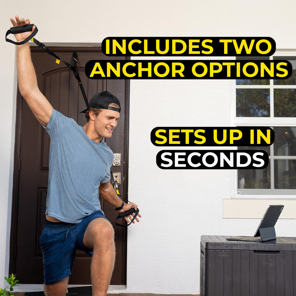 TRX GO attached to tree outdoors showing portable outdoor workout benefit