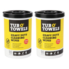 Tub O' Towels bote frontal mostrando etiqueta y cantidad, destaca durabilidad