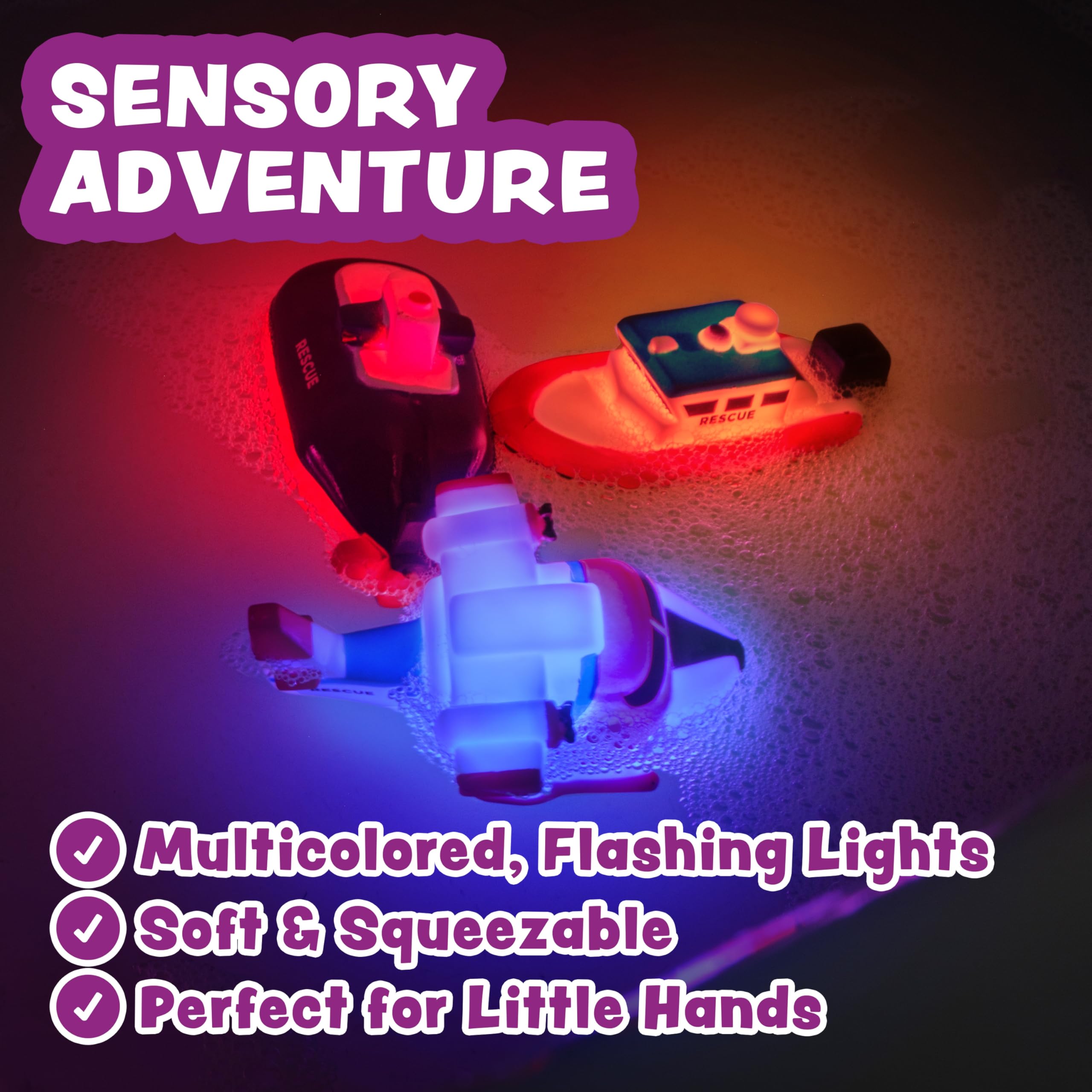 Tub Works patrullera iluminada en bañera para juego sensorial seguro