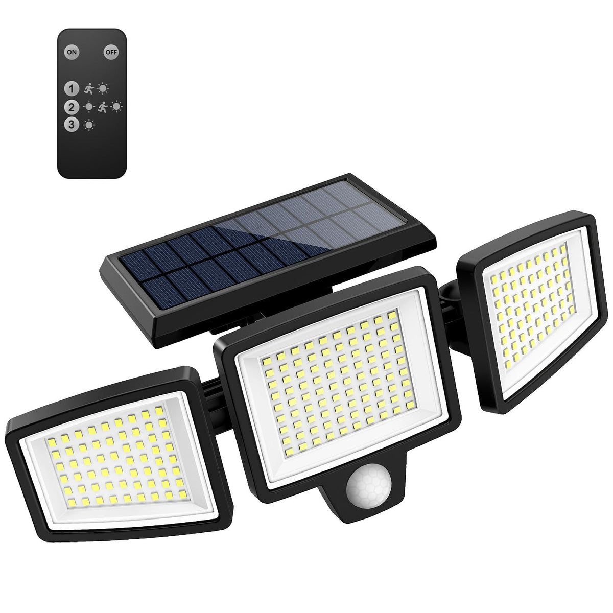 Tuffenough foco solar frontal mostrando LEDs y brillo potente