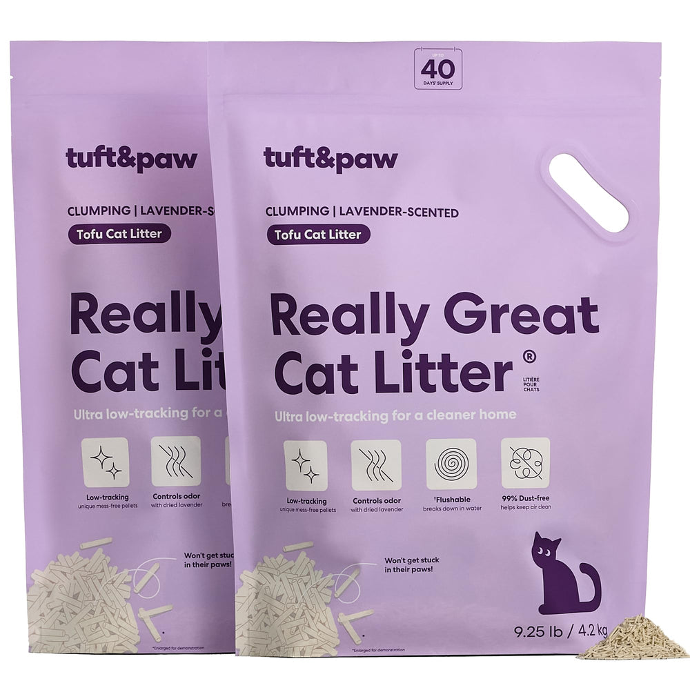 TUFT + PAW empaque frontal con aroma lavanda y presentación en paquete doble