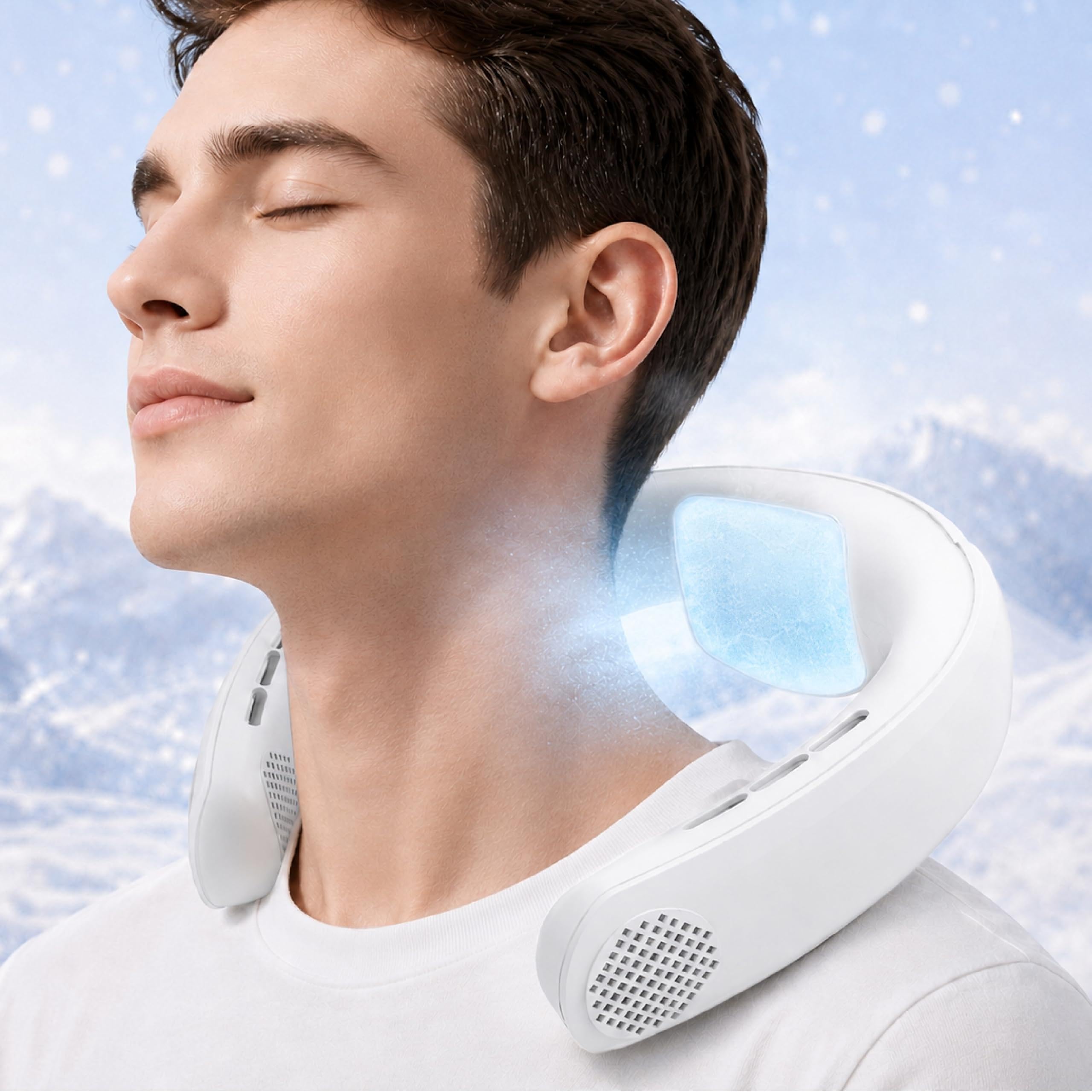 TUJIMAO vista frontal del collar aire acondicionado con diseño ligero y ergonómico