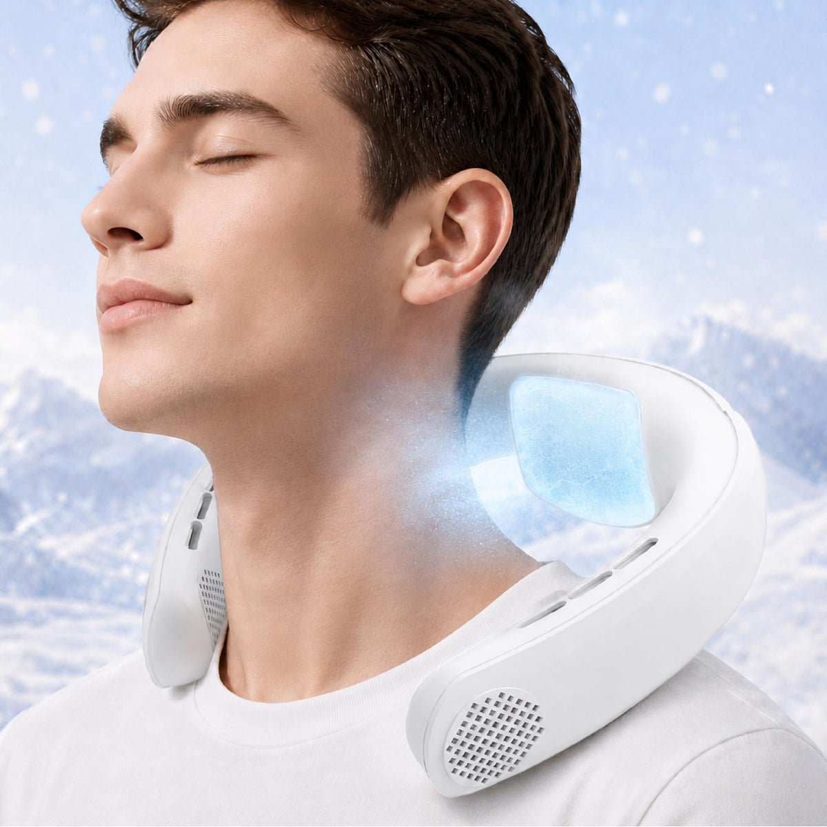 TUJIMAO vista frontal del collar aire acondicionado con diseño ligero y ergonómico