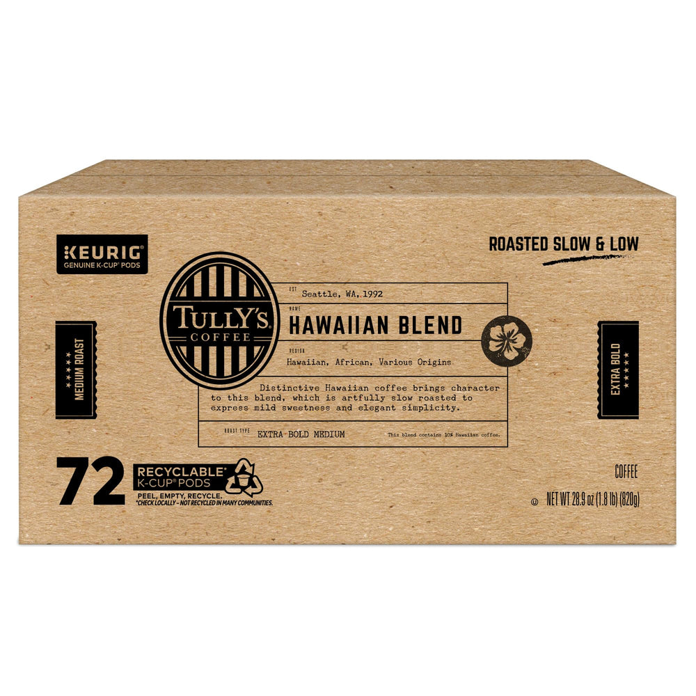 TULLY'S granos hawaianos en primer plano destacando origen