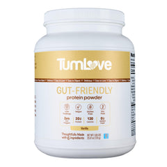 TumLove envase frontal vainilla mostrando certificación Low FODMAP y ventaja de tolerancia