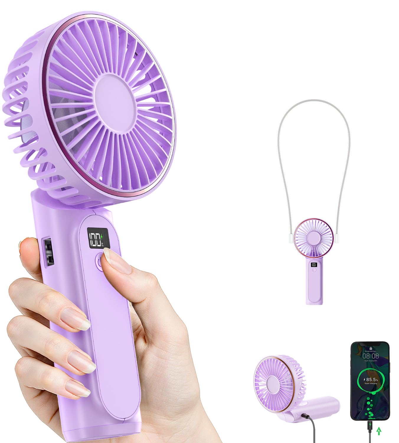 TUNISE vista frontal del ventilador portátil con diseño compacto y control fácil