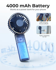 TUNISE ventilador plegado junto a teléfono para comparar tamaño