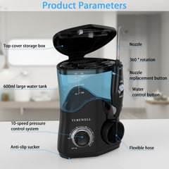 TUREWELL tanque de 600 ml abierto indicando capacidad para sesiones continuas