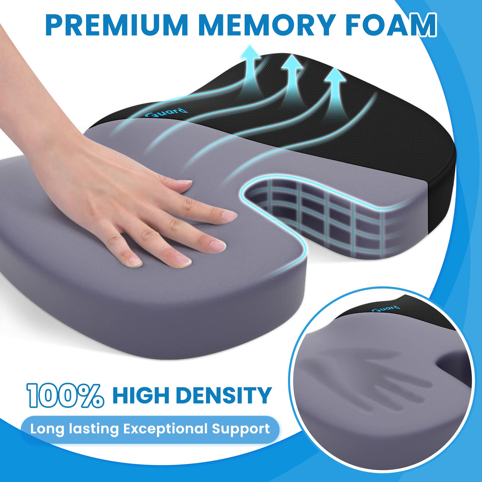 TushGuard primer plano de la espuma viscoelástica que ofrece soporte duradero