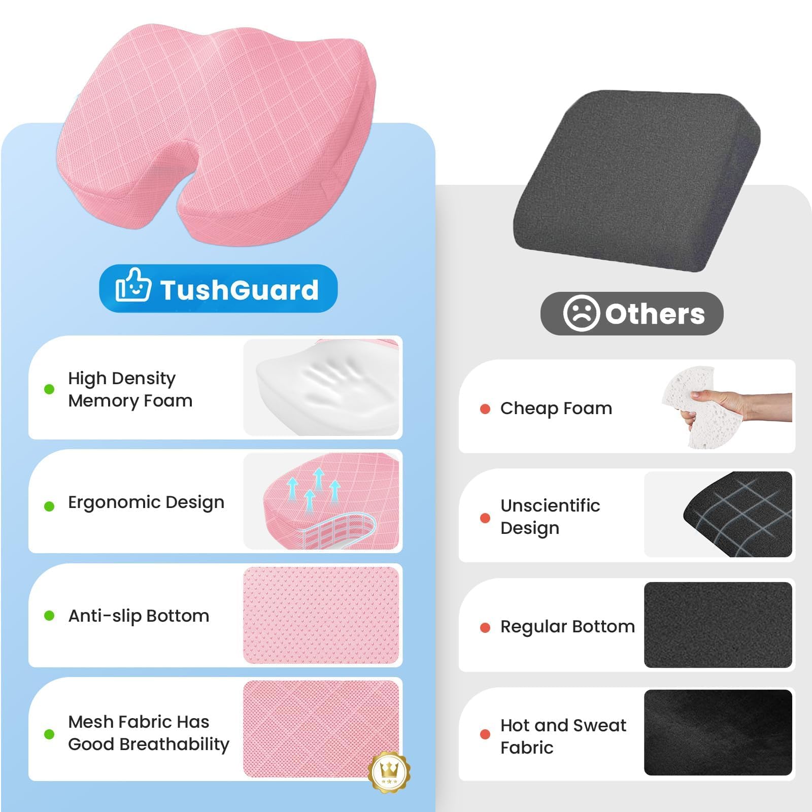 TushGuard cojín usado en asiento de coche para viajes confortables