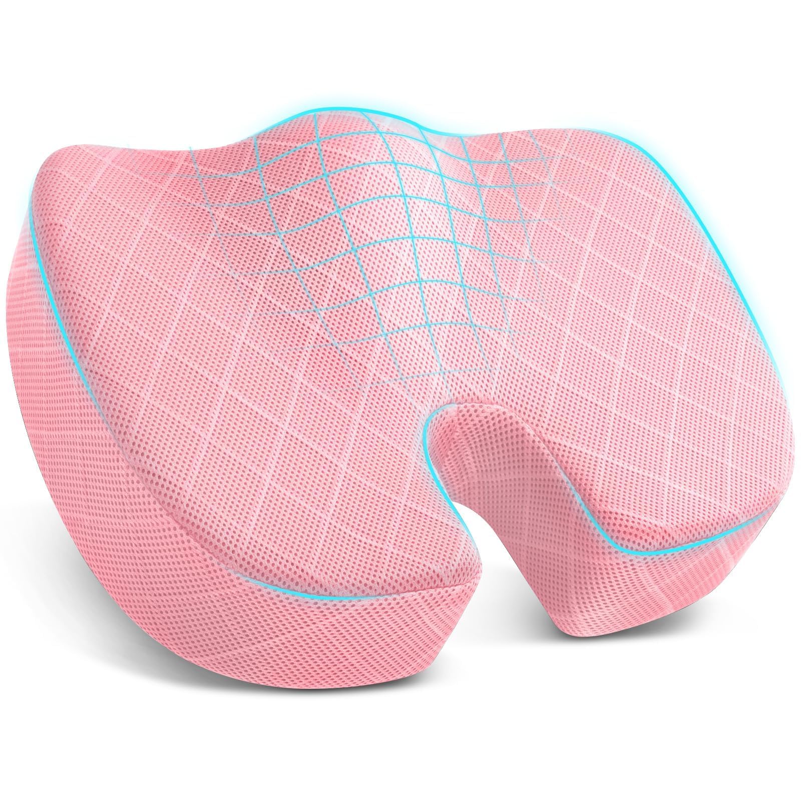 TushGuard vista frontal del cojín rosa con soporte ergonómico