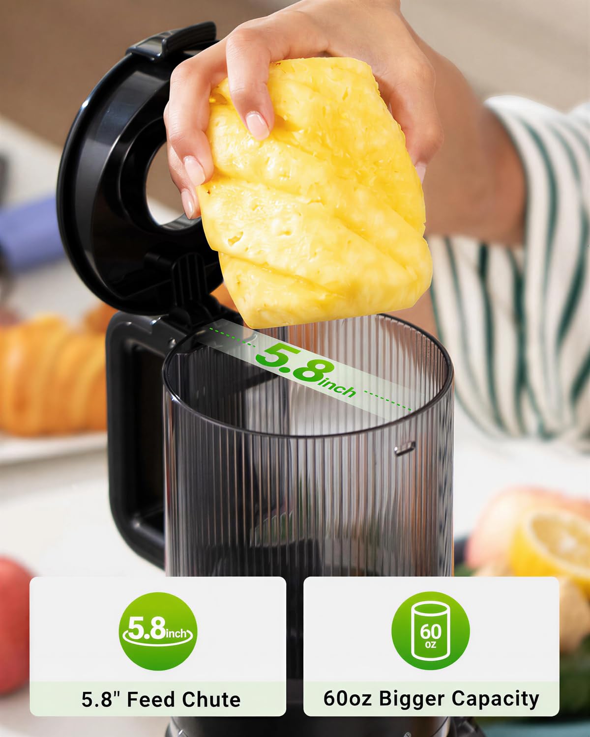 TUUMIIST tolva extra grande 5.8 pulgadas para introducir frutas enteras fácilmente