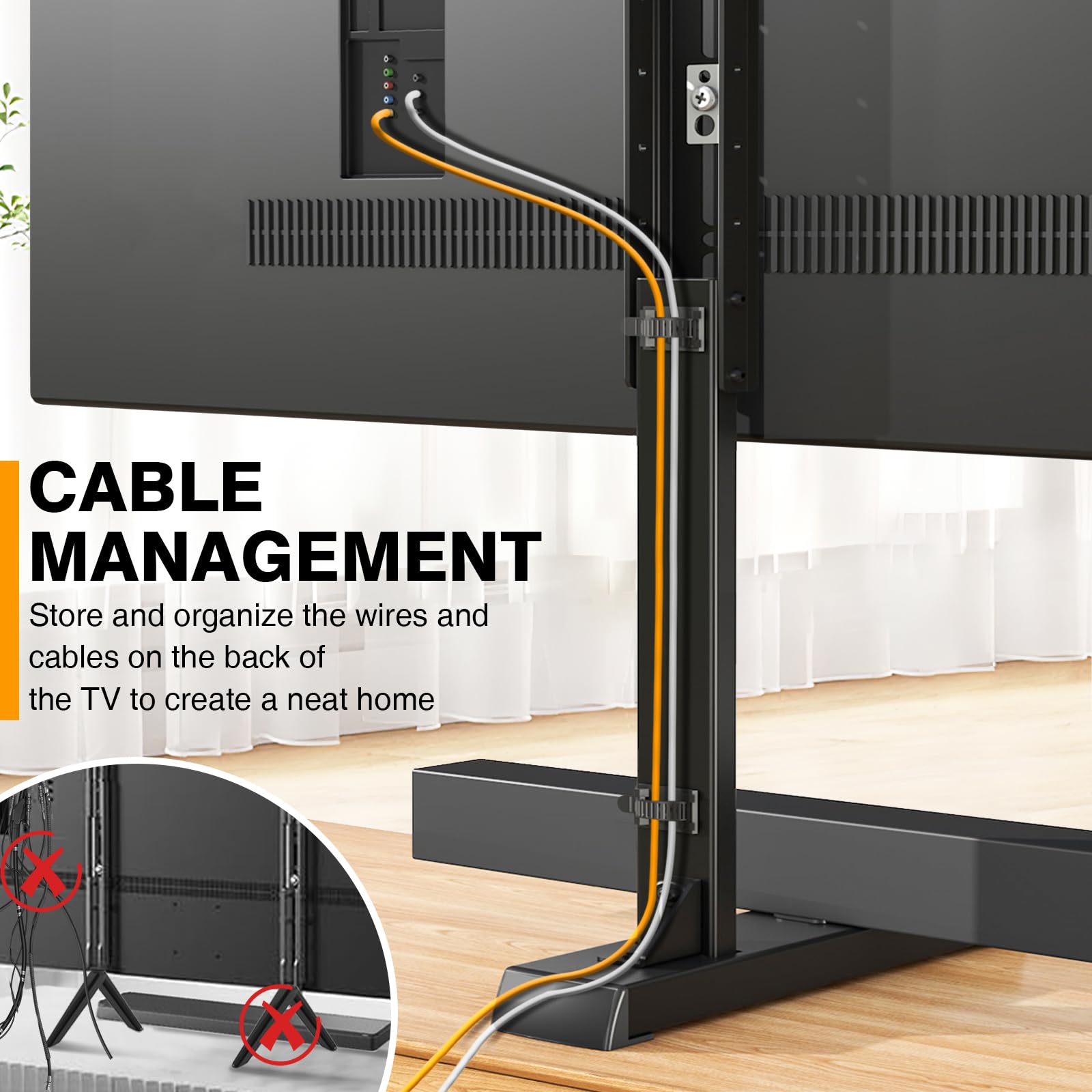 TVON cables organizados con velcro para un espacio ordenado