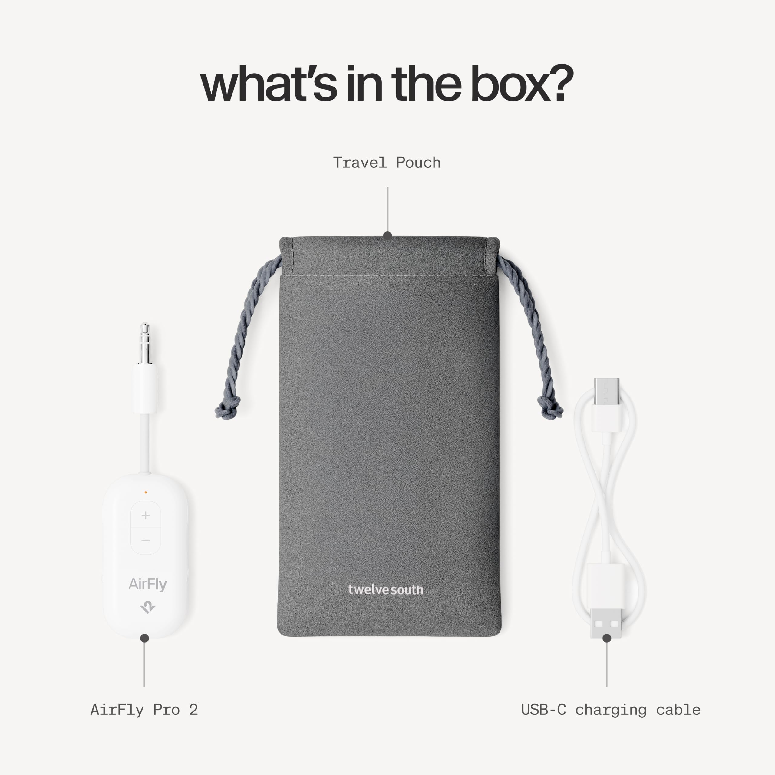 Twelve South AirFly Pro 2 embalaje y contenido para guardar en maleta o estuche