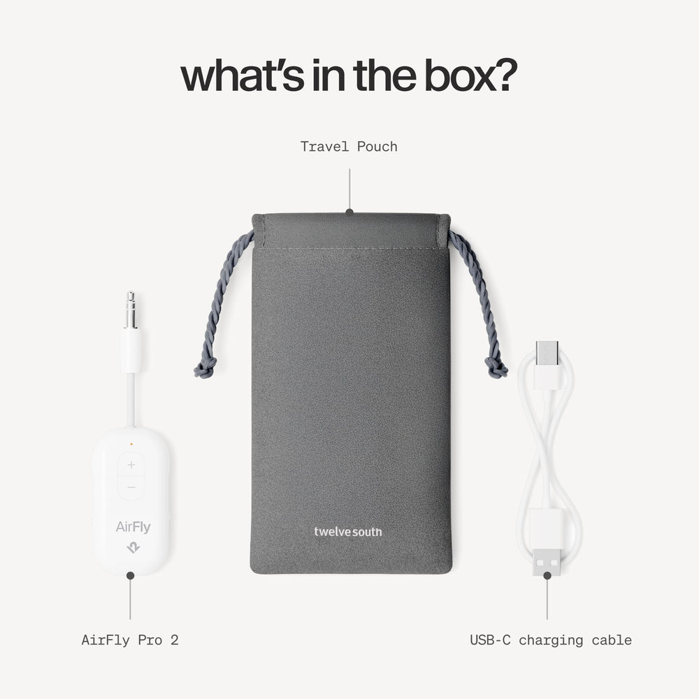 Twelve South AirFly Pro 2 embalaje y contenido para guardar en maleta o estuche
