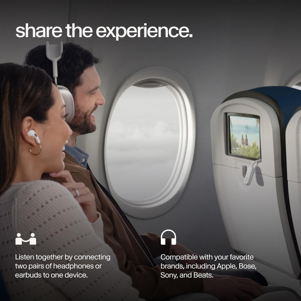 Twelve South AirFly Pro 2 conectado a pantalla de avión para entretenimiento sin cables