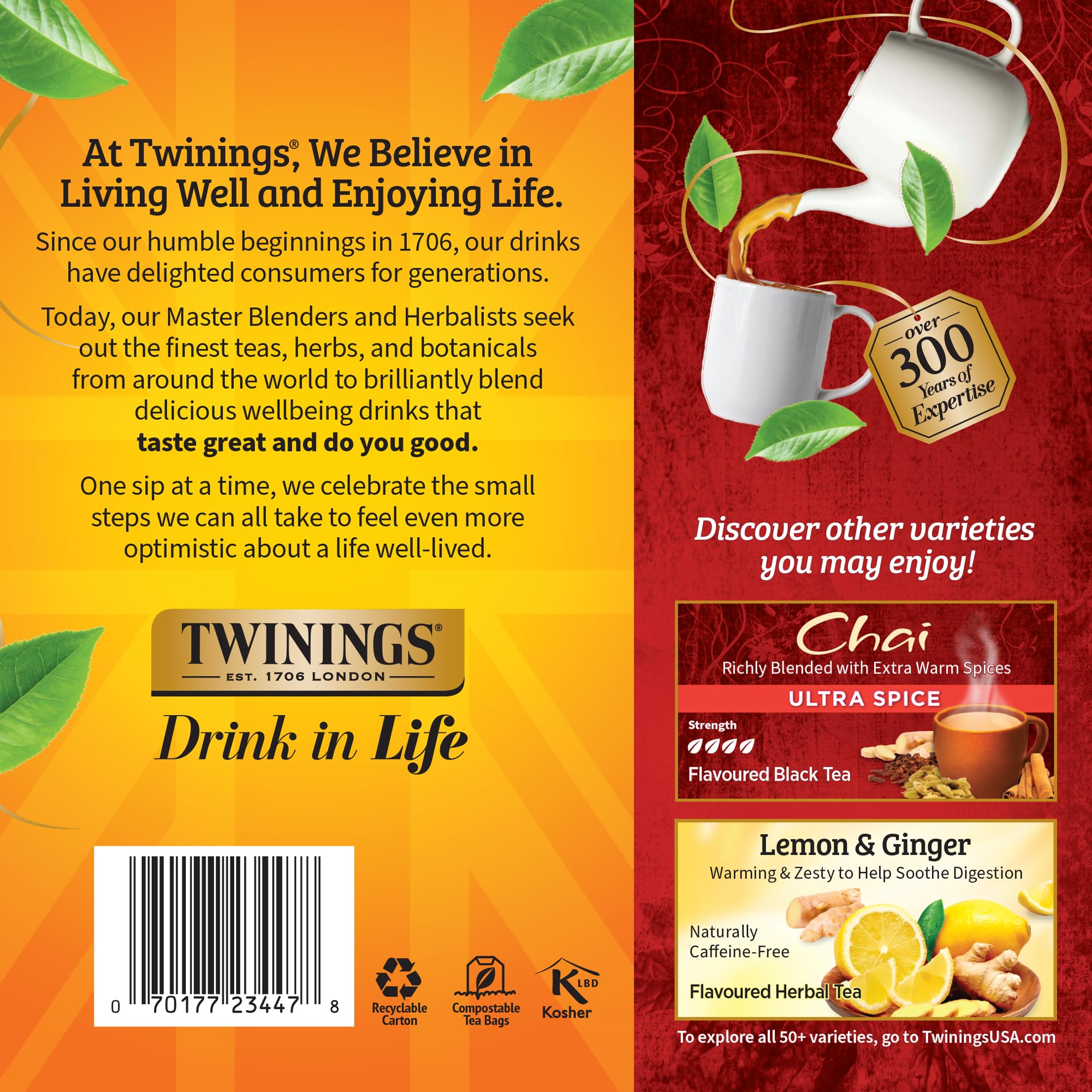 Twinings bolsita junto a mano para comparar tamaño y facilidad de transporte