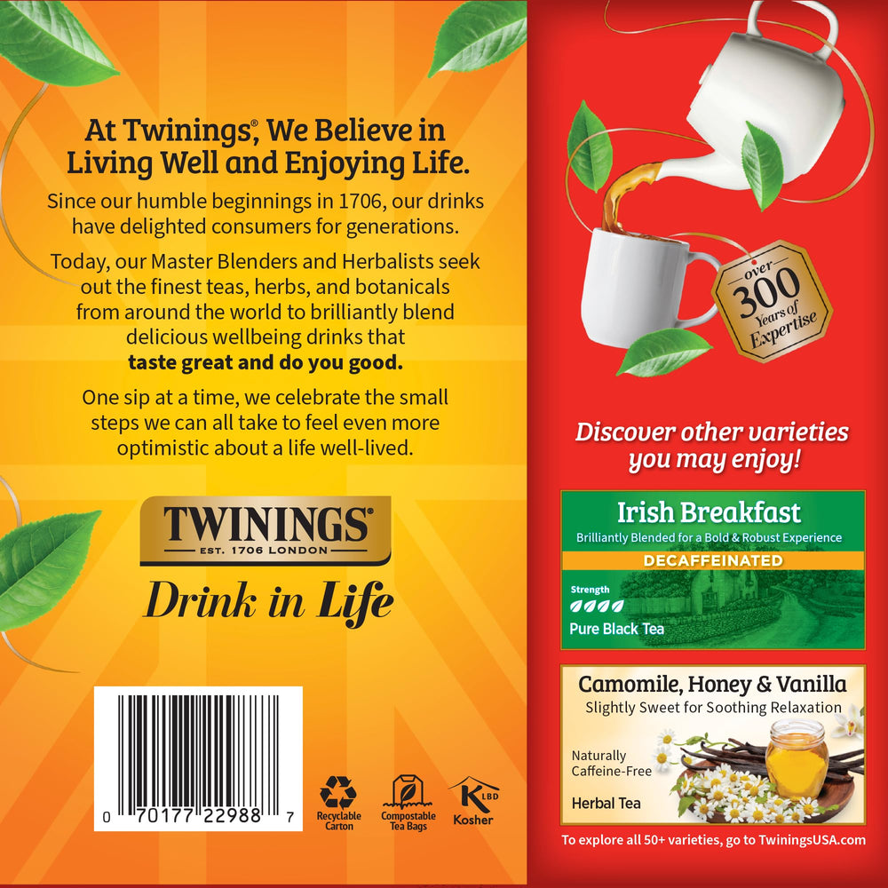 Twinings bolsita en mano mostrando tamaño real y práctico para llevar