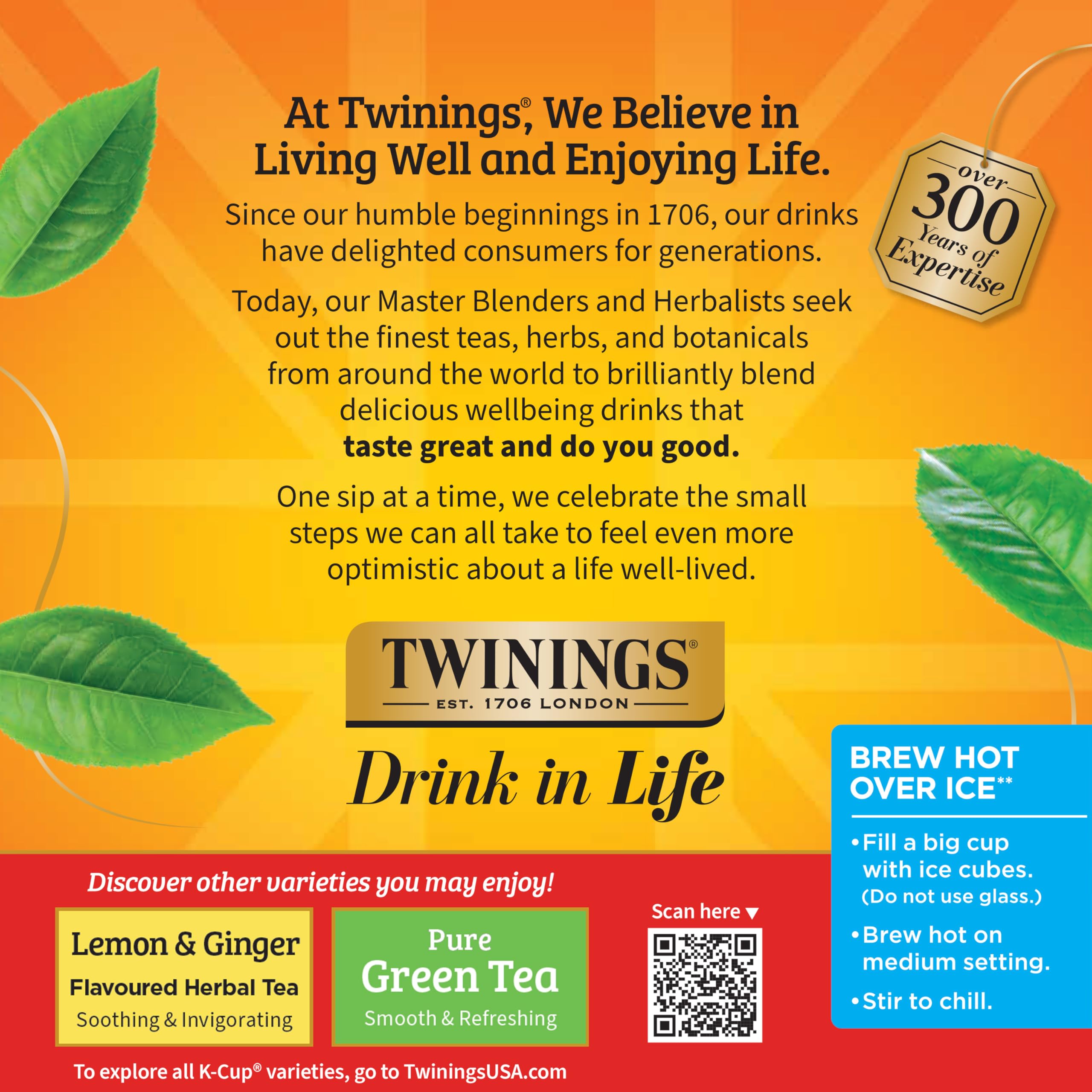 Taza preparada con Twinings en mano, disfrute inmediato y sin cafeína
