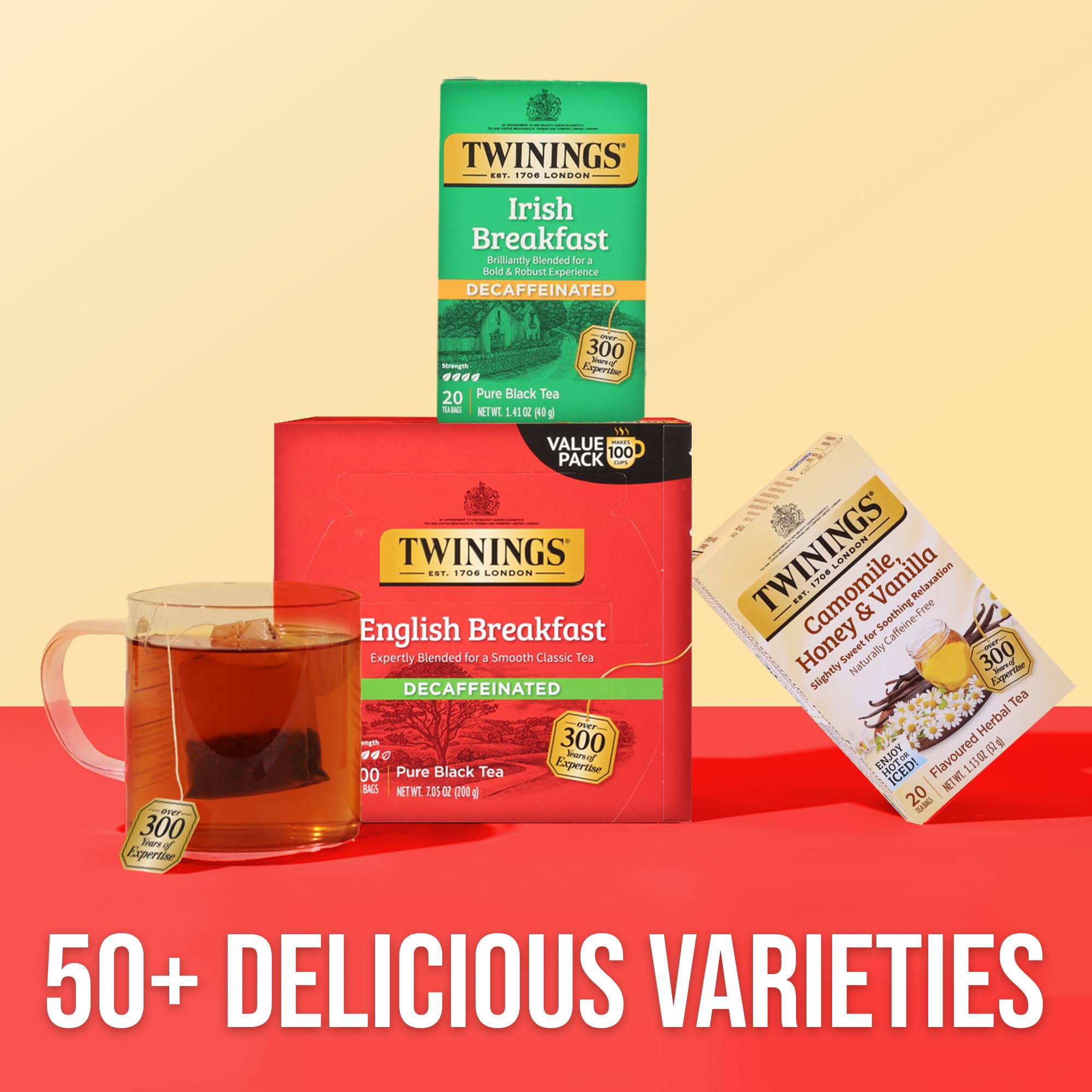 Twinings etiqueta con información de ingredientes y origenes responsablemente obtenidos