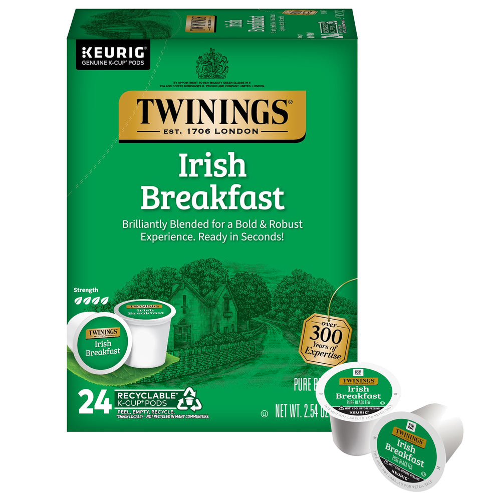 Twinings caja frontal mostrando 24 K-Cups y comodidad de preparación