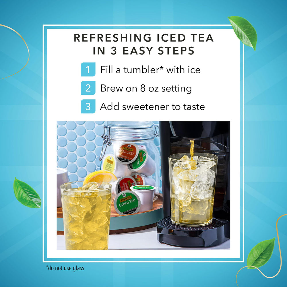 Escena de oficina con cápsula Twinings y Keurig, brindando pausas de té rápidas y elegantes