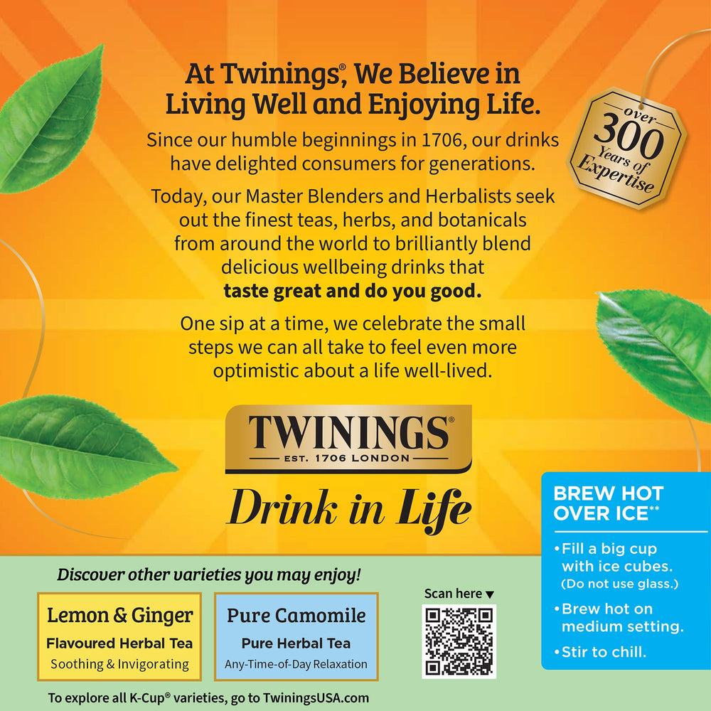 Cápsula Twinings insertada en Keurig mostrando uso fácil y taza caliente
