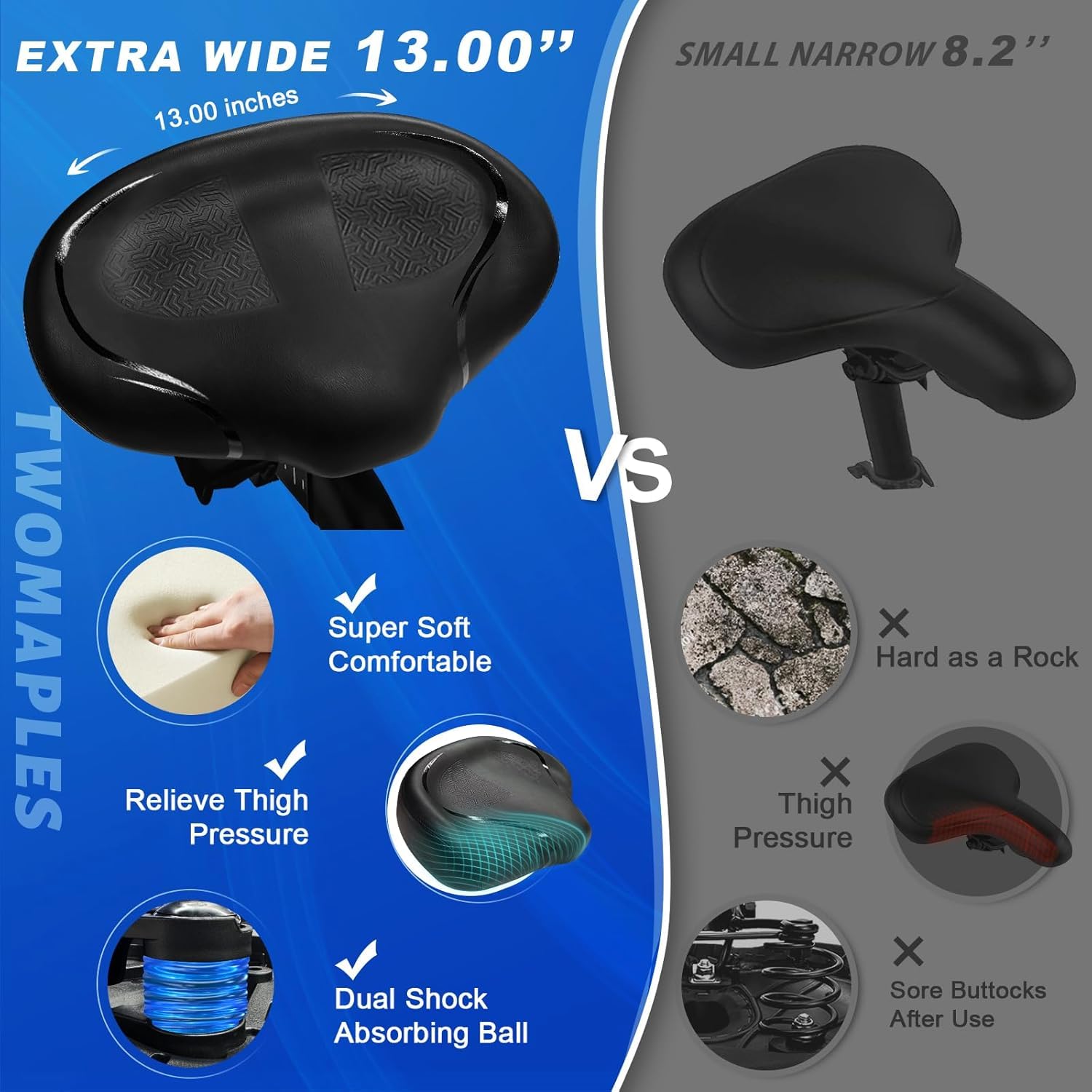 twomaples perfil lateral del asiento cóncavo para mejor apoyo