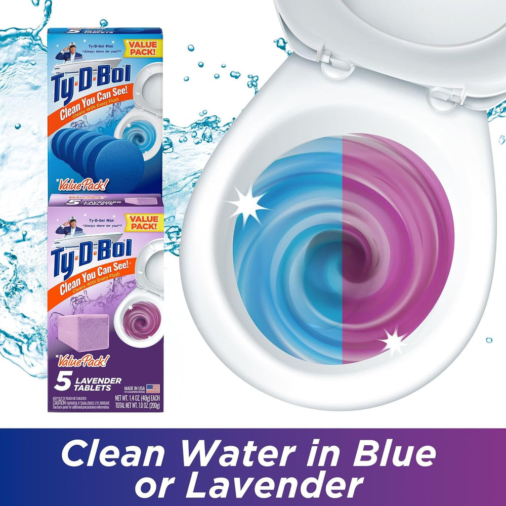 Ty-D-Bol primer plano de tabletas mostrando textura y tamaño práctico