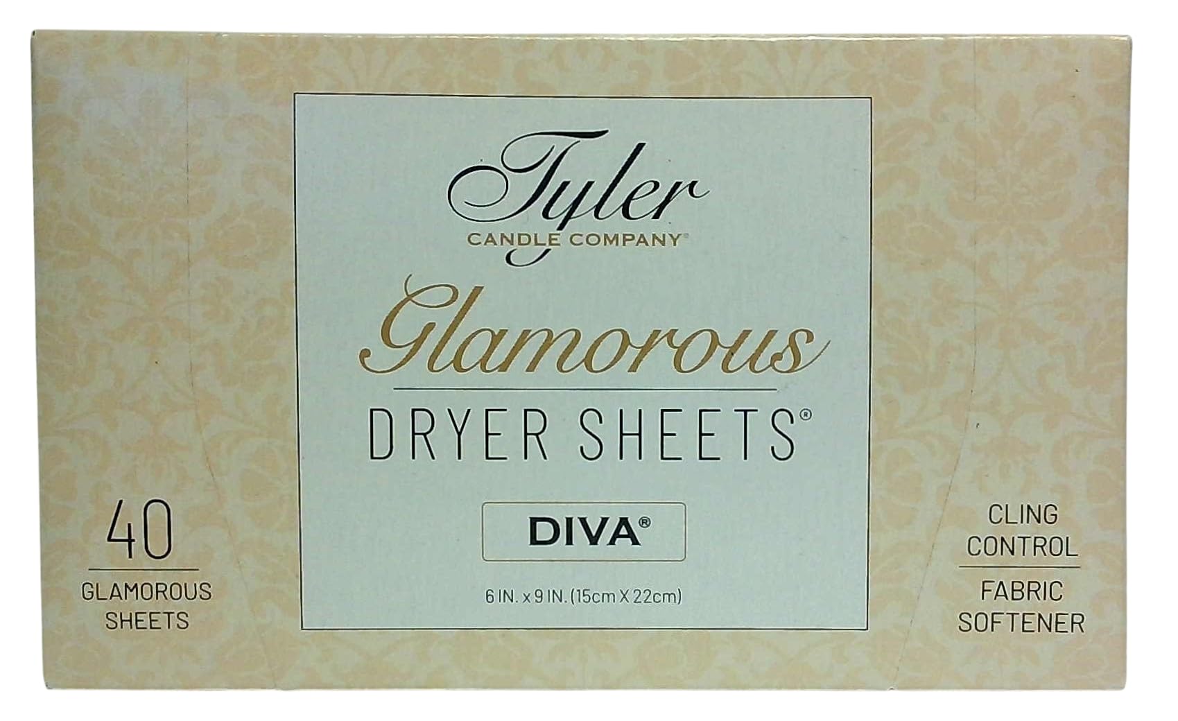 TYLER CANDLE COMPANY paquete frontal mostrando caja de 40 hojas, aroma y facilidad