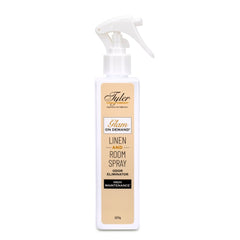 TYLER CANDLE COMPANY spray frontal claro mostrando etiqueta y formato 227g, aspecto elegante