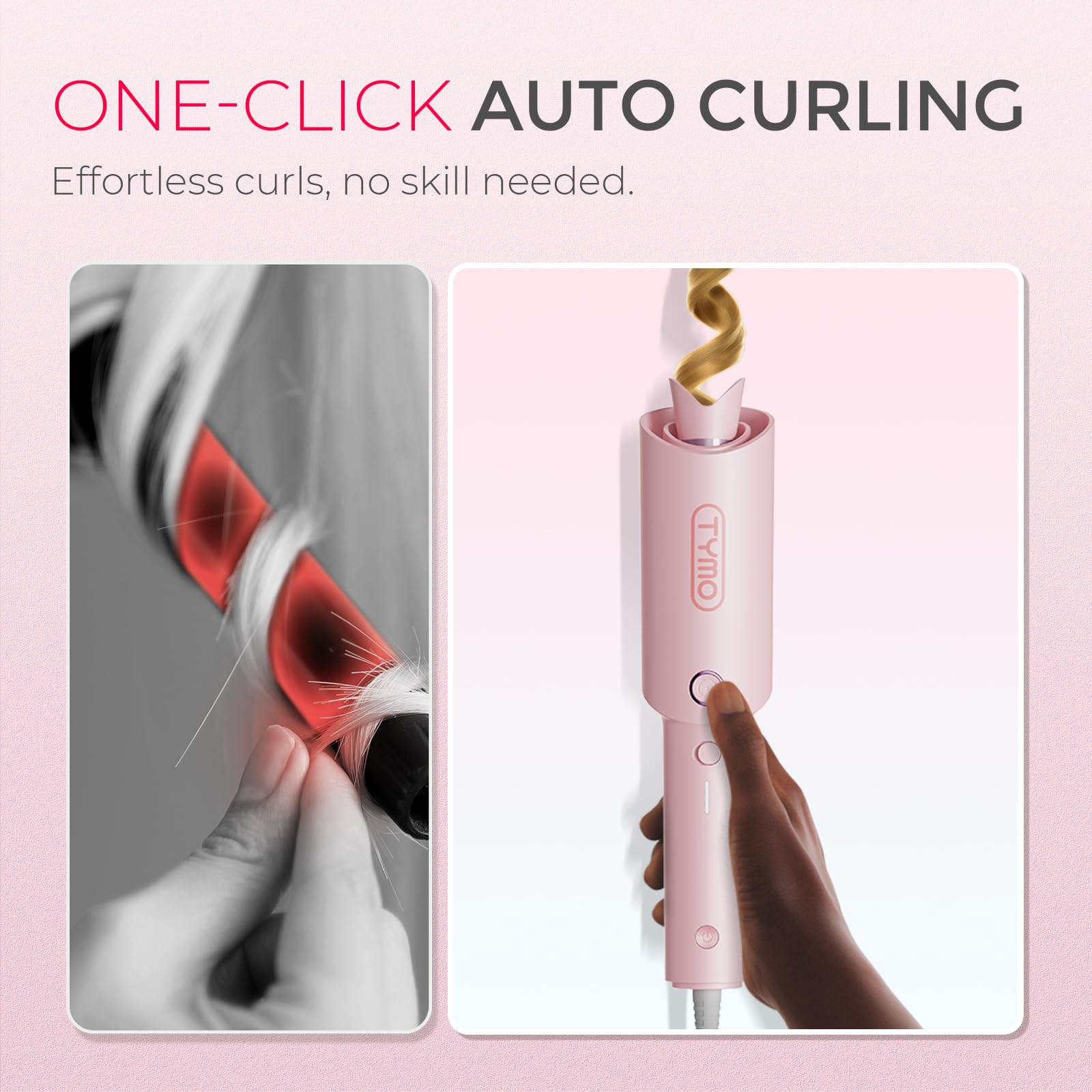 TYMO CURLPRO primer plano del barril T-GLOSS que ofrece calor uniforme