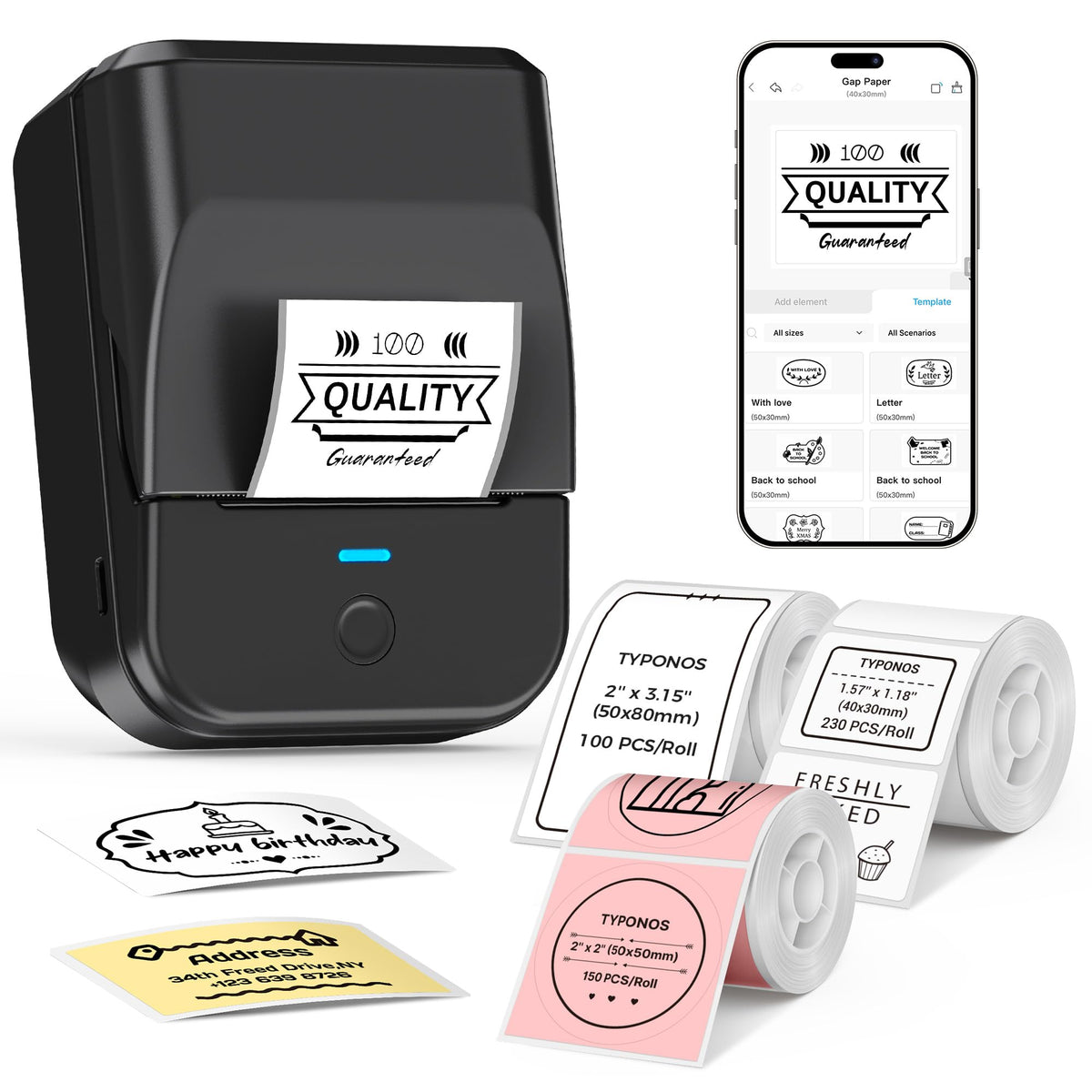 TYPONOS PM240 frontal mostrando diseño compacto y accesible