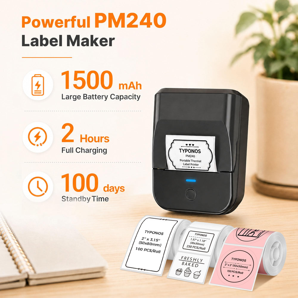 TYPONOS PM240 puerto USB para carga y conexión confiable al PC
