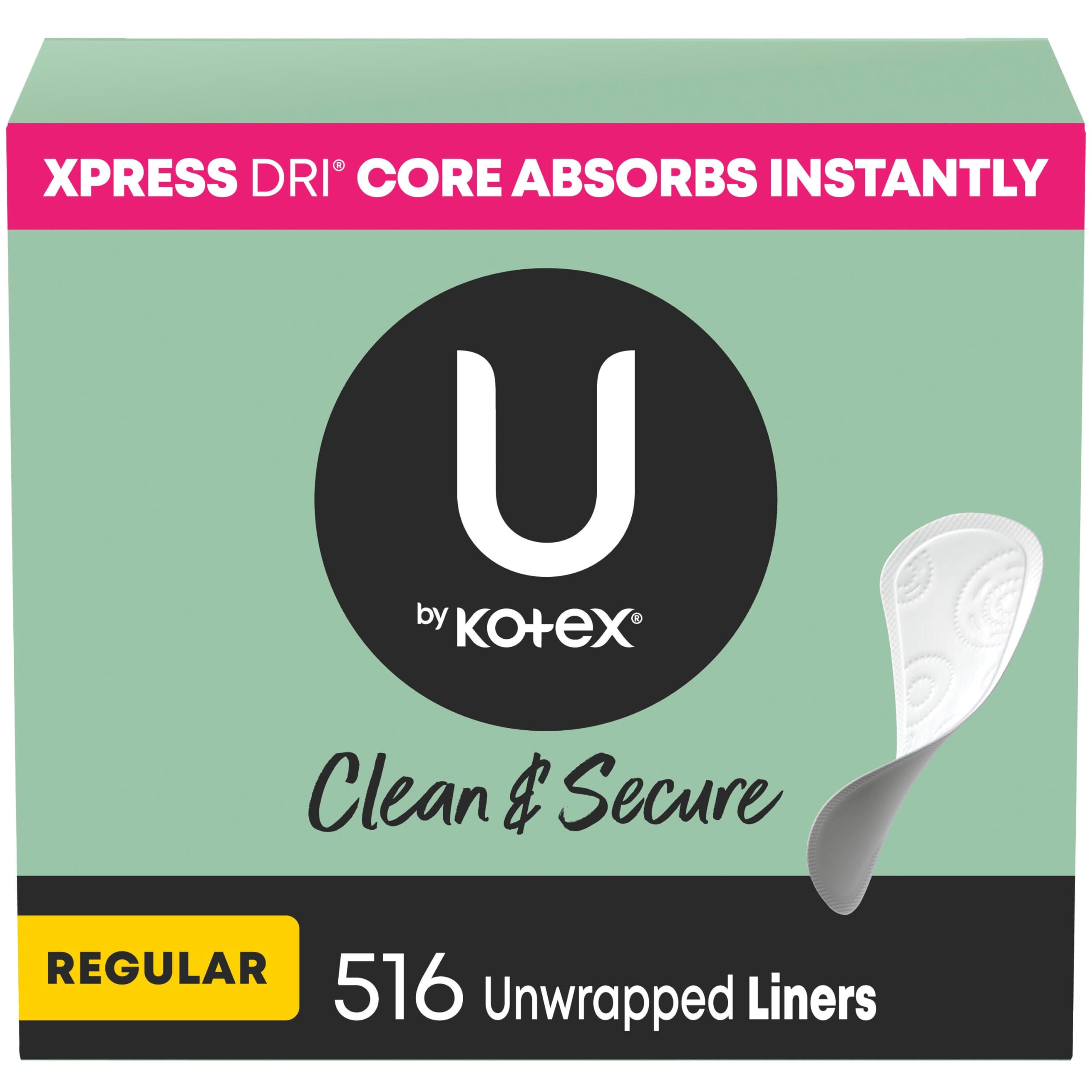 U by Kotex vista frontal del paquete mostrando cantidad y marca, conveniente