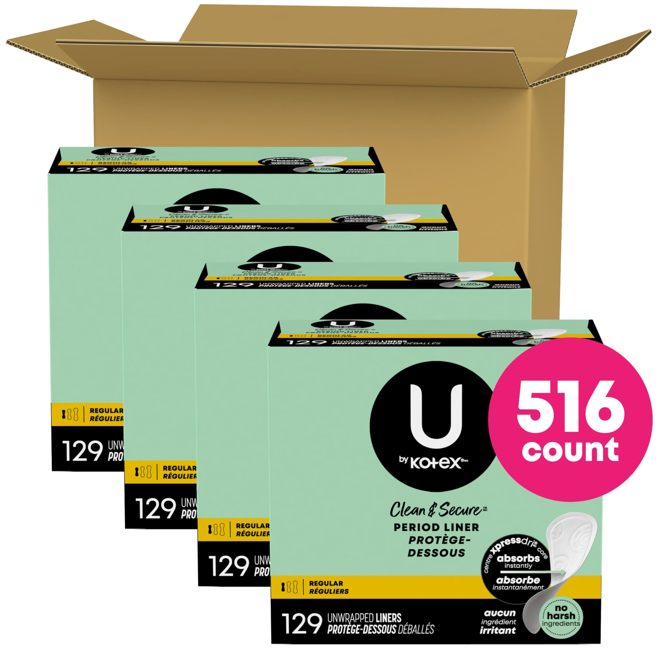 U by Kotex protector individual envuelto para transporte higiénico y discreto