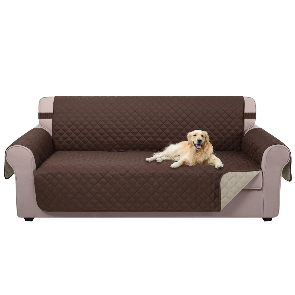 U-NICE HOME funda frontal en café/beige protegiendo sofá contra manchas