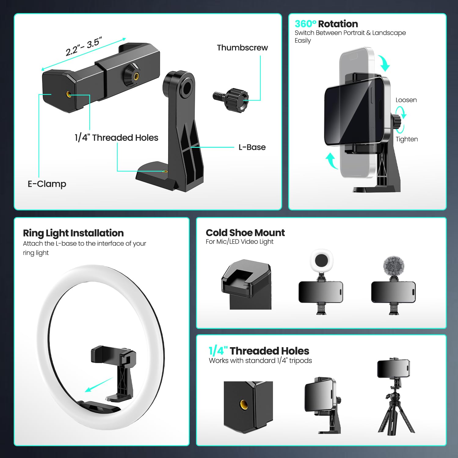 UBeesize cold shoe con micrófono y luz auxiliar para configuración profesional